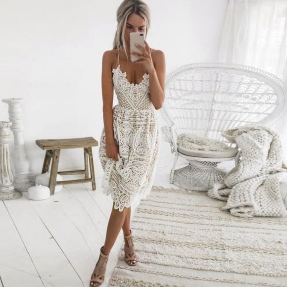 Sexy Party Dress Deep V Neck Backless Lace Dress - Picture 2 of 8